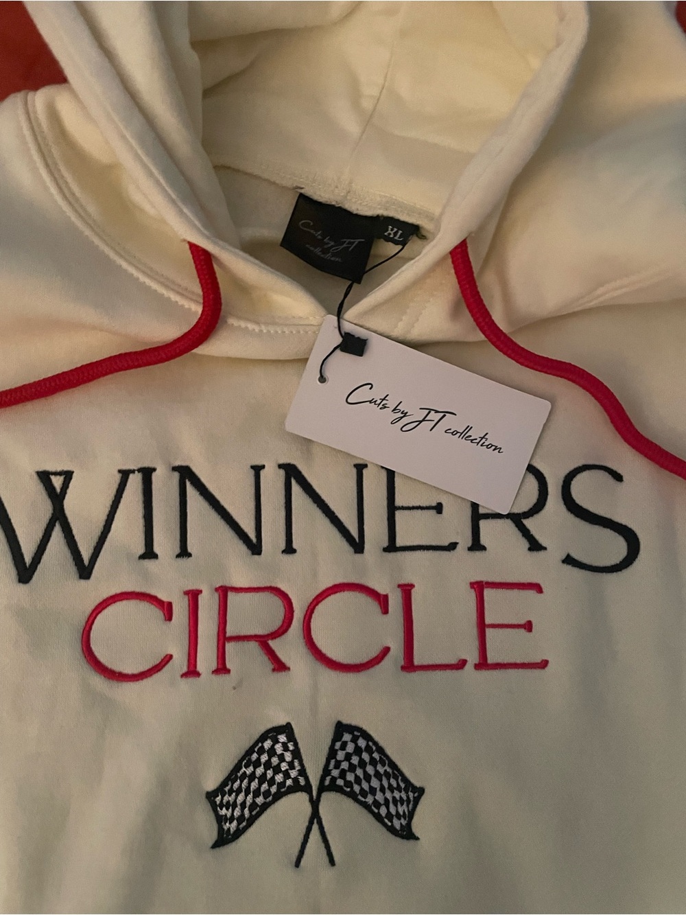Winners Circle Cream Hoodie with Red Trim